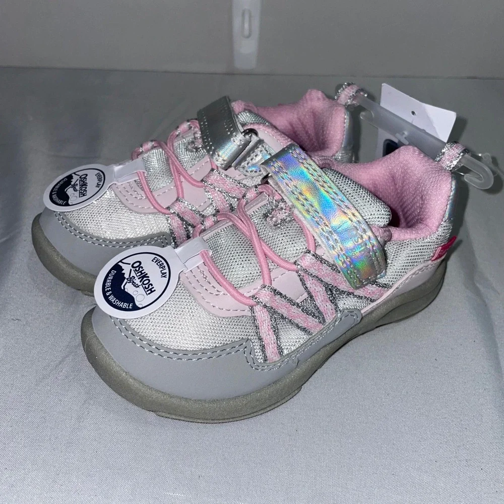 OshKosh Bgosh EverPlay Toddler Girls Grey Pink Holographic‎ Sneakers Size 7M